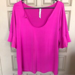 NY Collection Women Plus Sz3X Magenta Flare Sleeves Scoop Neck Polyester/Spandex